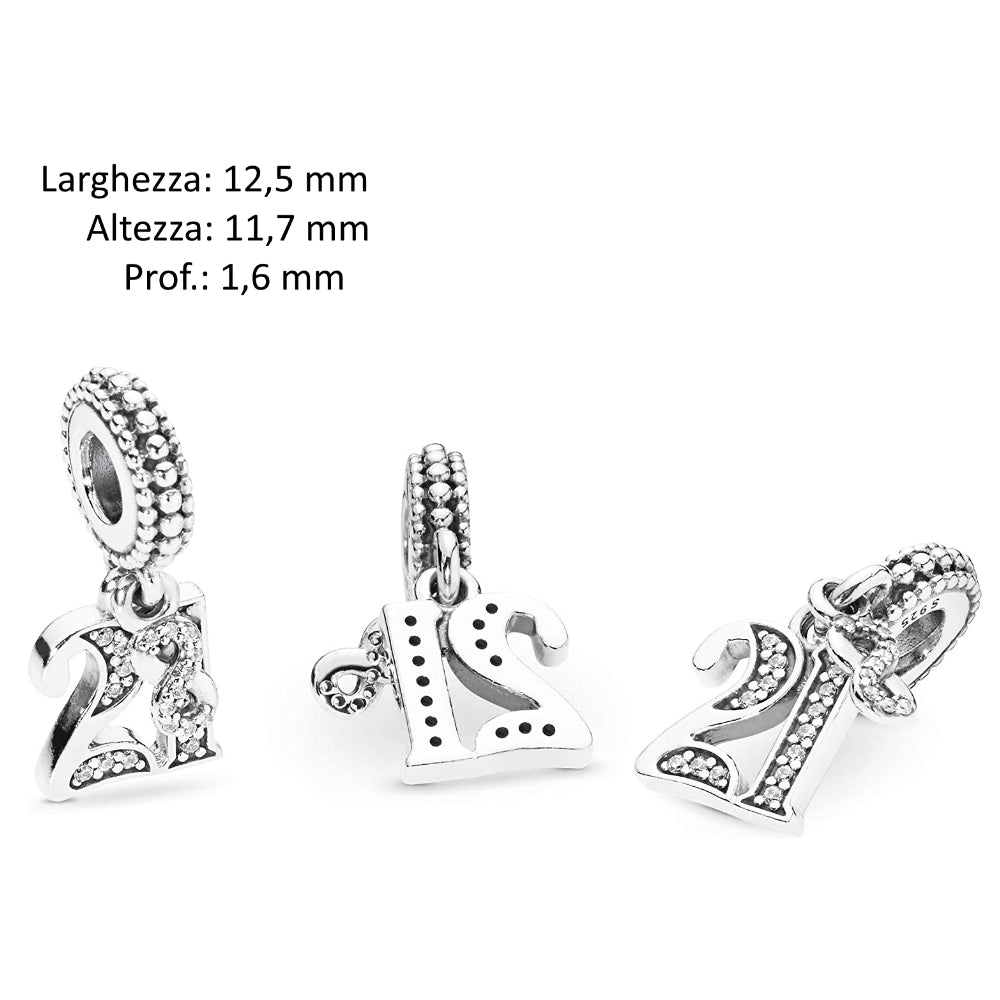 MariaFonte Bead Charm 21 Anni in Argento 925 Compatibile con Collane e Bracciali Pandora