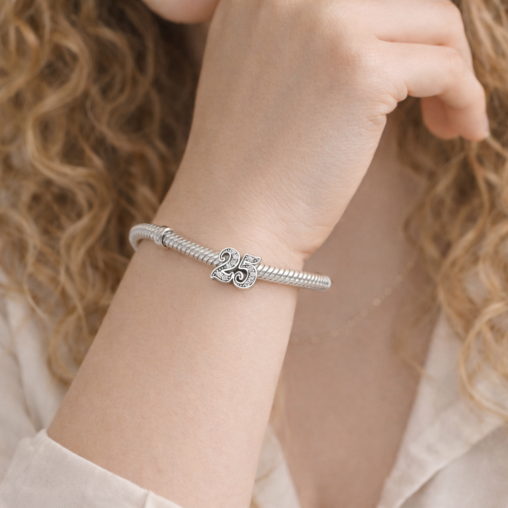 Maria Fonte Bead Charm 25 Anni Argento 925 Compatibile con Collane e Bracciali Pandora