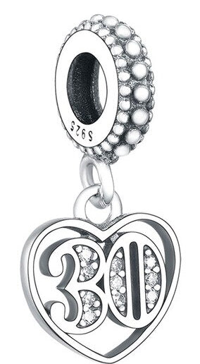 MariaFonte Bead Charm 30 Anni in Argento 925 Compatibile con Collane e Bracciali Pandora