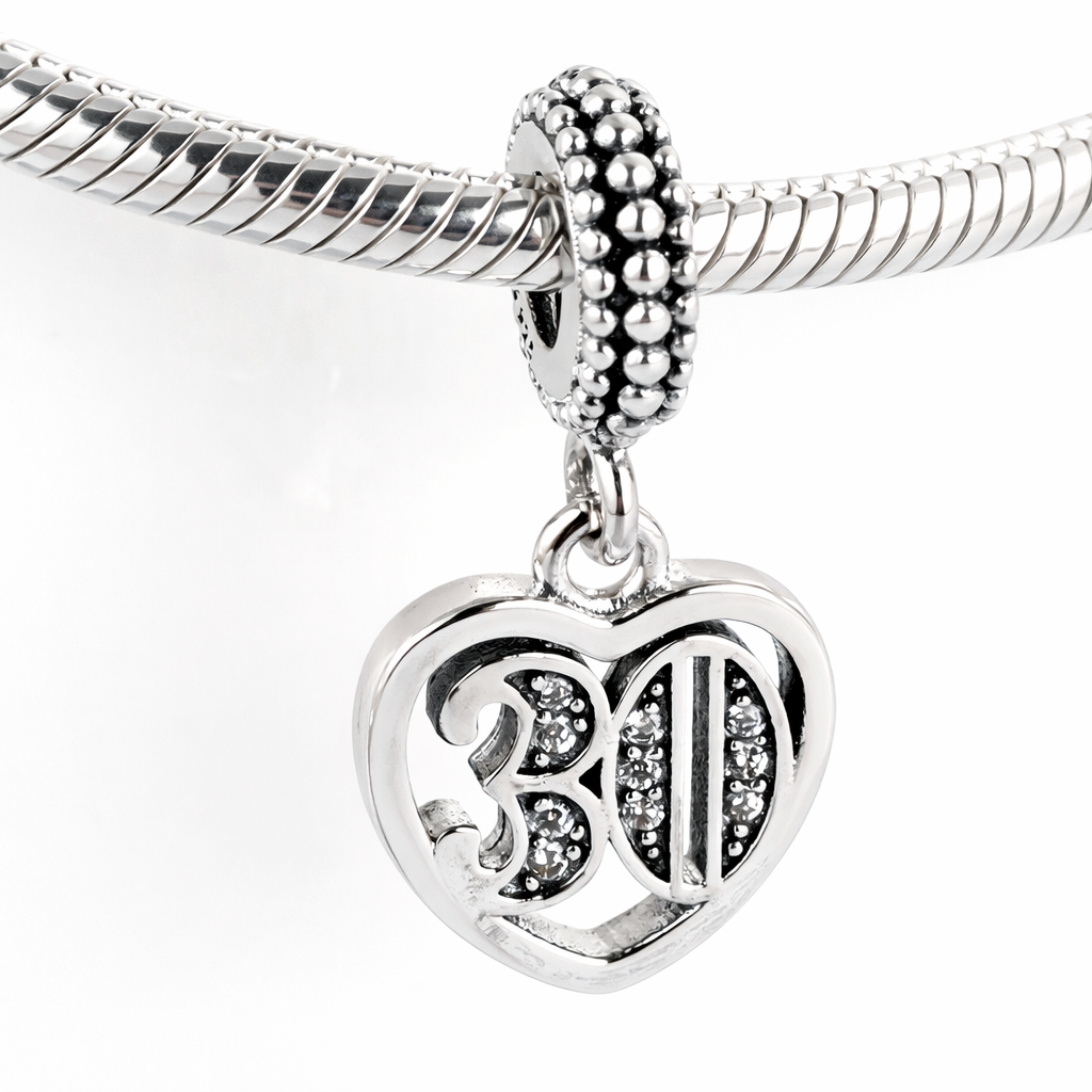 MariaFonte Bead Charm 30 Anni in Argento 925 Compatibile con Collane e Bracciali Pandora