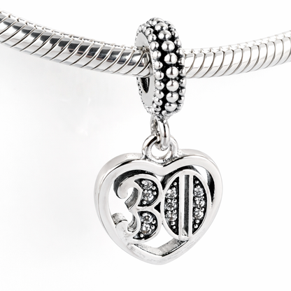 MariaFonte Bead Charm 30 Anni in Argento 925 Compatibile con Collane e Bracciali Pandora