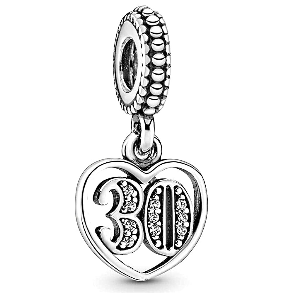MariaFonte Bead Charm 30 Anni in Argento 925 Compatibile con Collane e Bracciali Pandora