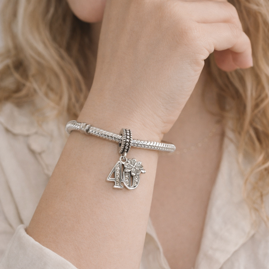 MariaFonte Bead Charm 40 Anni in Argento 925 Compatibile con Collane e Bracciali Pandora
