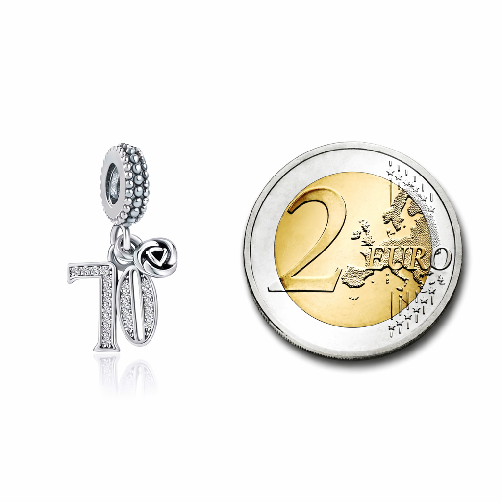 MariaFonte Bead Charm 70 Anni in Argento Compatibile con Collane e Bracciali