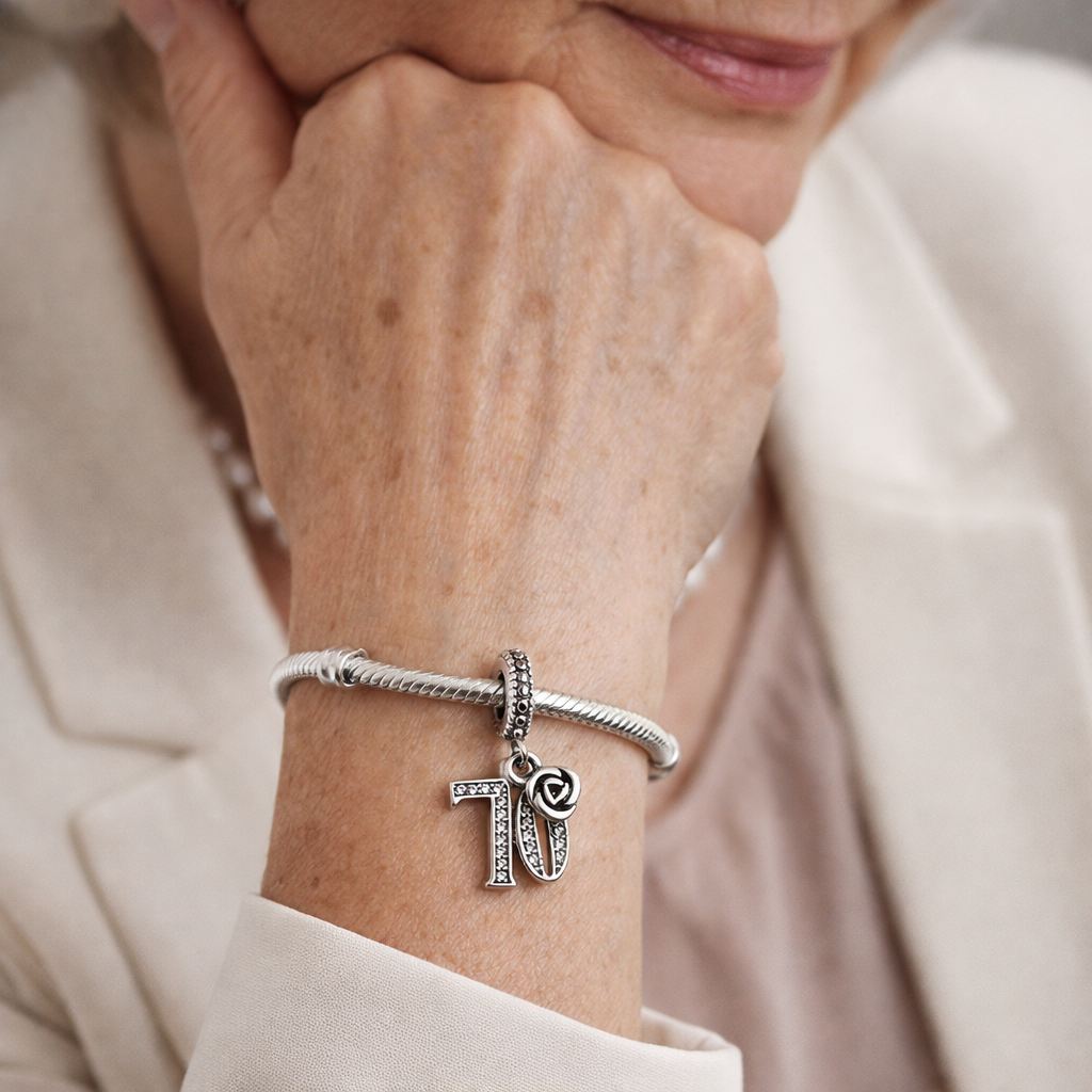 MariaFonte Bead Charm 70 Anni in Argento Compatibile con Collane e Bracciali