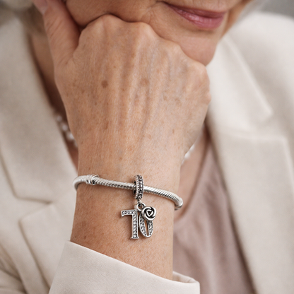 MariaFonte Bead Charm 70 Anni in Argento Compatibile con Collane e Bracciali