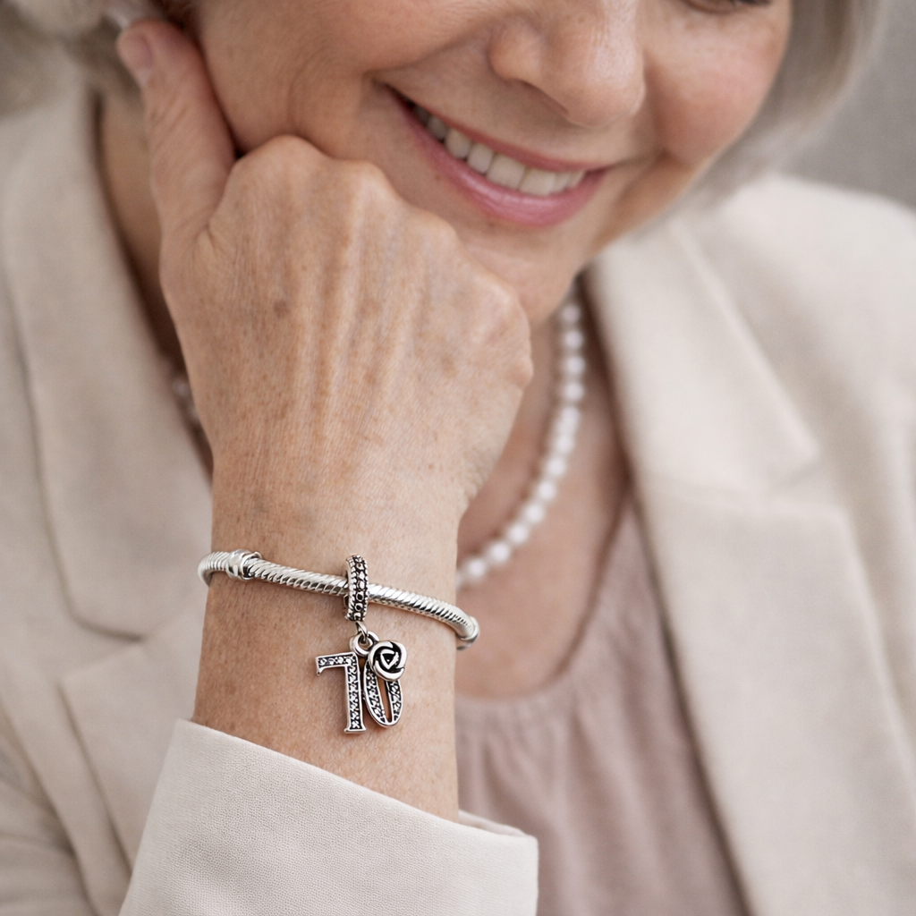 MariaFonte Bead Charm 70 Anni in Argento Compatibile con Collane e Bracciali