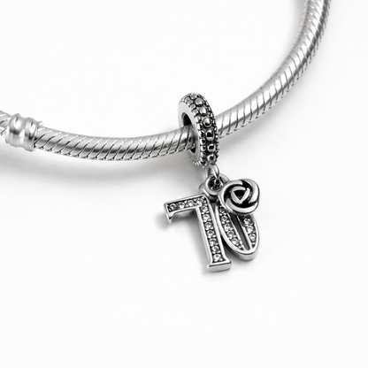 MariaFonte Bead Charm 70 Anni in Argento Compatibile con Collane e Bracciali