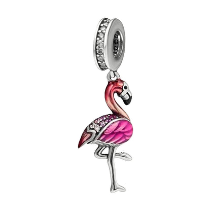 MariaFonte Charm Fenicottero Rosa Portafortuna Argento 925 Compatibile con Collane e Bracciali Pandora