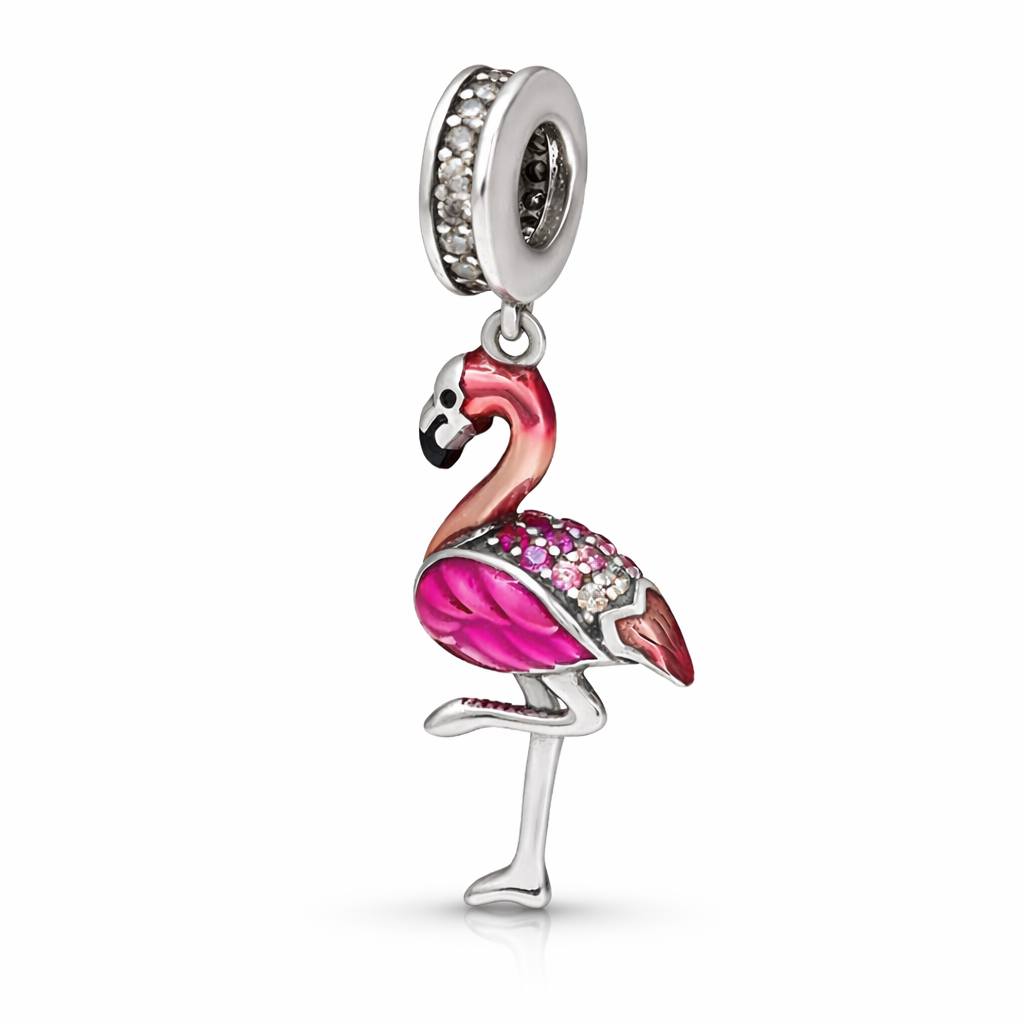 MariaFonte Charm Fenicottero Rosa Portafortuna Argento 925 Compatibile con Collane e Bracciali Pandora