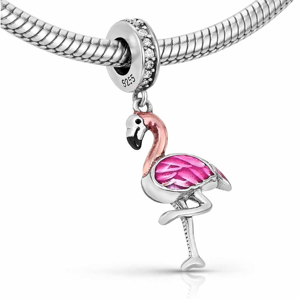 MariaFonte Charm Fenicottero Rosa Portafortuna Argento 925 Compatibile con Collane e Bracciali Pandora