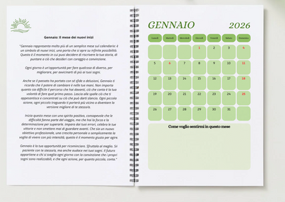 Contenuto Digitale - Planner Agenda Settimanale Mensile 2026 con Calendario - Organizza il Tuo Anno con Obiettivi, Note, Intuizioni - Lingua Italiano