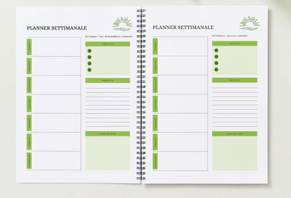 Contenuto Digitale - Planner Agenda Settimanale Mensile 2026 con Calendario - Organizza il Tuo Anno con Obiettivi, Note, Intuizioni - Lingua Italiano