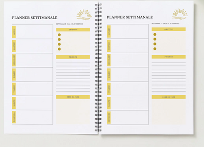 Contenuto Digitale - Planner Agenda Settimanale Mensile 2026 con Calendario - Organizza il Tuo Anno con Obiettivi, Note, Intuizioni - Lingua Italiano