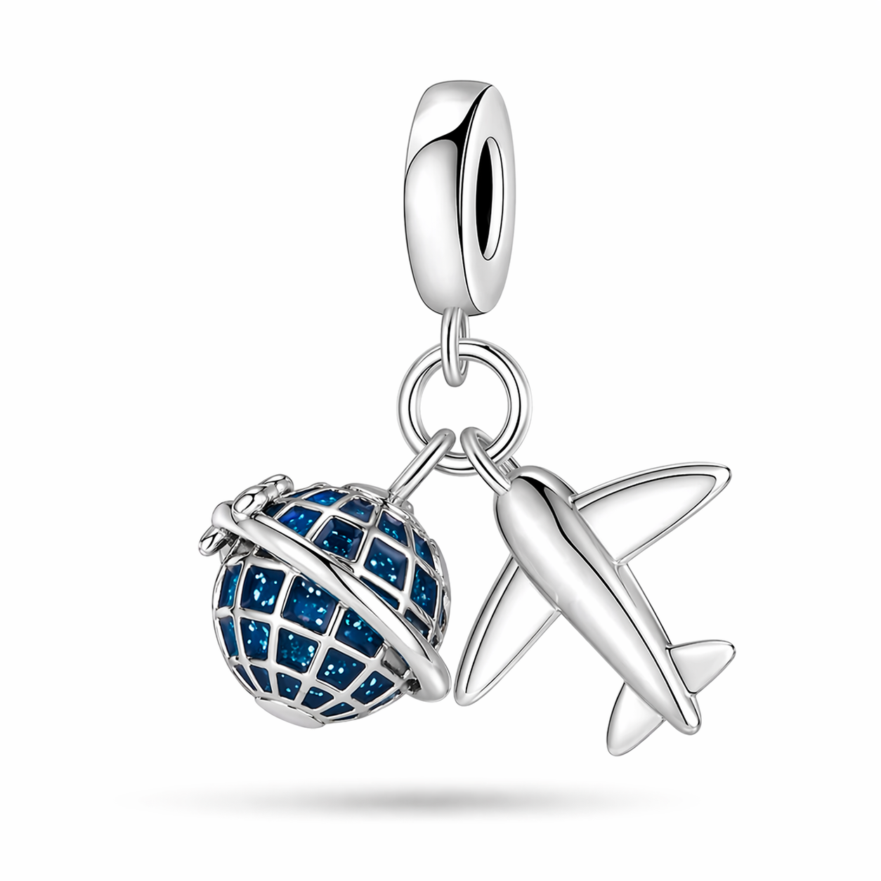 MariaFonte Charm Ciondolo Aereo Mappamodno Viaggio Argento 925 con Zirconia Compatibile con Collane e Bracciali