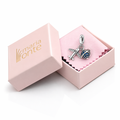 MariaFonte Charm Ciondolo Aereo Mappamodno Viaggio Argento 925 con Zirconia Compatibile con Collane e Bracciali