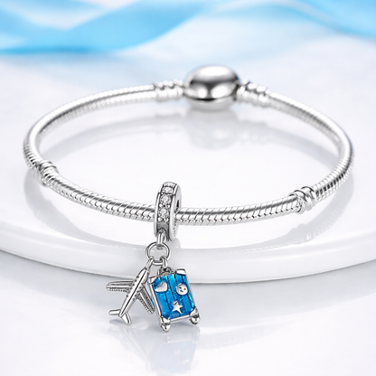 MariaFonte Charm Ciondolo Aereo Trolley Valigia Viaggio Argento 925 con Zirconia Compatibile con Collane e Bracciali