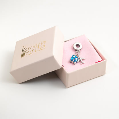 MariaFonte Charm Ciondolo Aereo Trolley Valigia Viaggio Argento 925 con Zirconia Compatibile con Collane e Bracciali