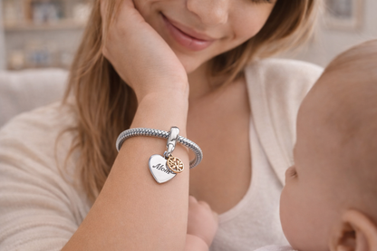 MariaFonte Charm Albero della Famiglia Cuore You are the heart of our Family (sei il cuore della nostra famiglia) Argento 925 Oro 14K Compatibile con Collane e Bracciali Pandora