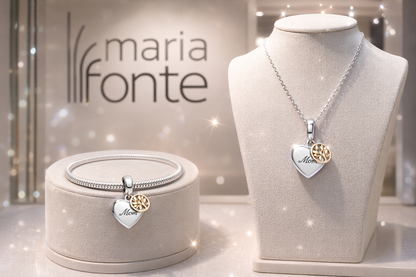MariaFonte Charm Albero della Famiglia Cuore You are the heart of our Family (sei il cuore della nostra famiglia) Argento 925 Oro 14K Compatibile con Collane e Bracciali Pandora