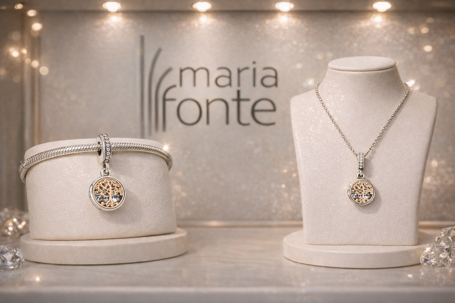 Maria Fonte Bead Charm Ciondolo  Albero della Vita Oro Family Forever in Argento 925 Compatibile con Collane e Bracciali Pandora