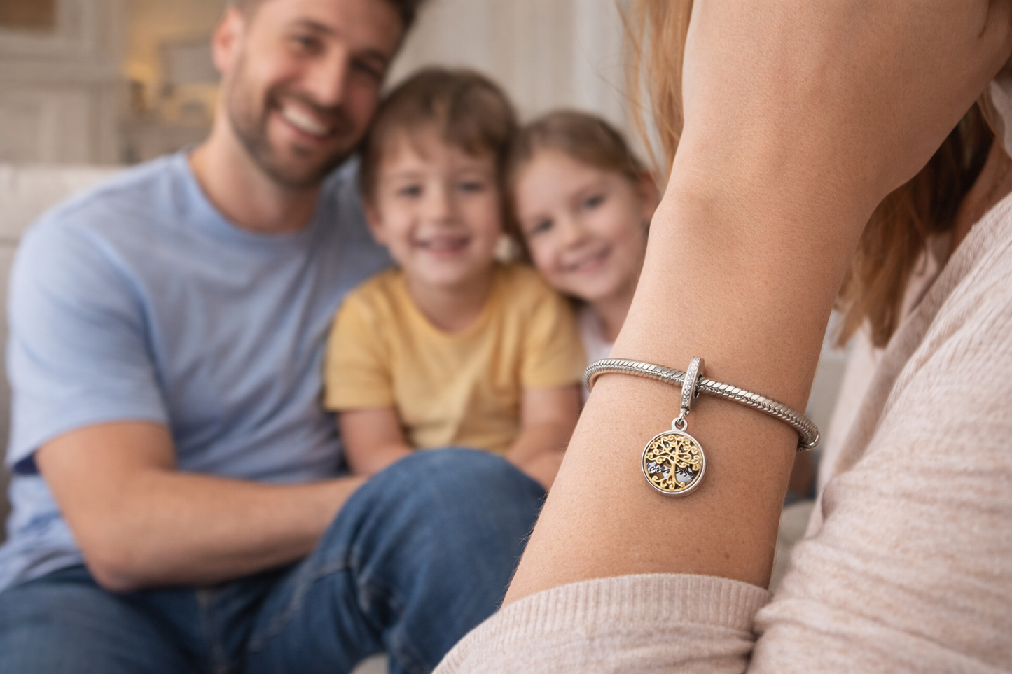 Maria Fonte Bead Charm Ciondolo  Albero della Vita Oro Family Forever in Argento 925 Compatibile con Collane e Bracciali Pandora