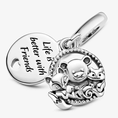 MariaFonte Charm Ciondolo Animaletti Amicizia Volpe Orsetto Scoiattolo Argento 925 Compatibile con Collane e Bracciali Pandora