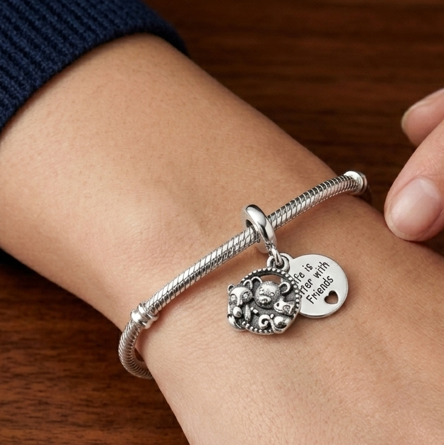 MariaFonte Charm Ciondolo Animaletti Amicizia Volpe Orsetto Scoiattolo Argento 925 Compatibile con Collane e Bracciali Pandora
