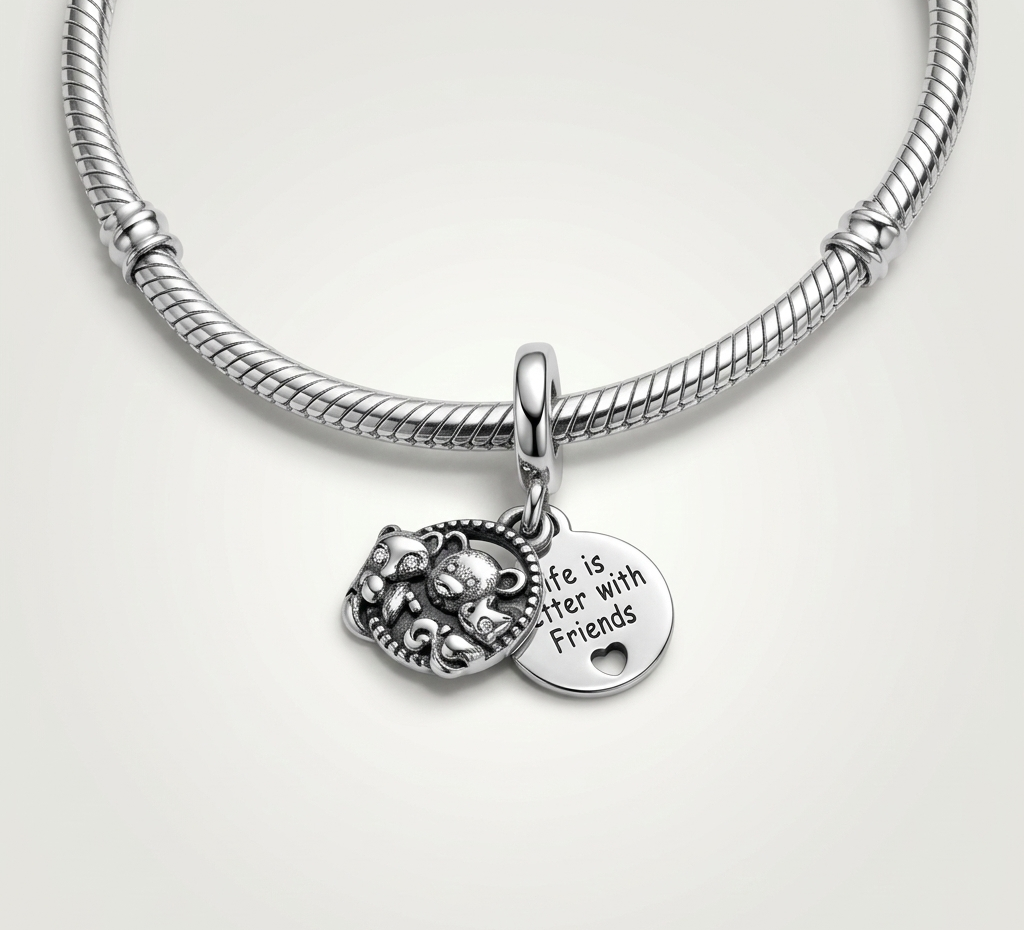 MariaFonte Charm Ciondolo Animaletti Amicizia Volpe Orsetto Scoiattolo Argento 925 Compatibile con Collane e Bracciali Pandora