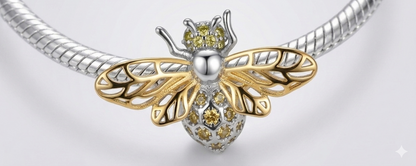 Maria Fonte Bead Charm Ciondolo a Forma di Ape Regina in Argento 925 Compatibile con Collane e Bracciali Pandora