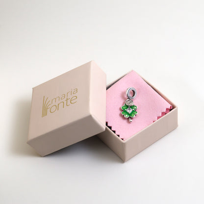 MariaFonte Bead Charm Quadrifoglio Verde Portafortuna Cuore 'lucky' in Argento Compatibile