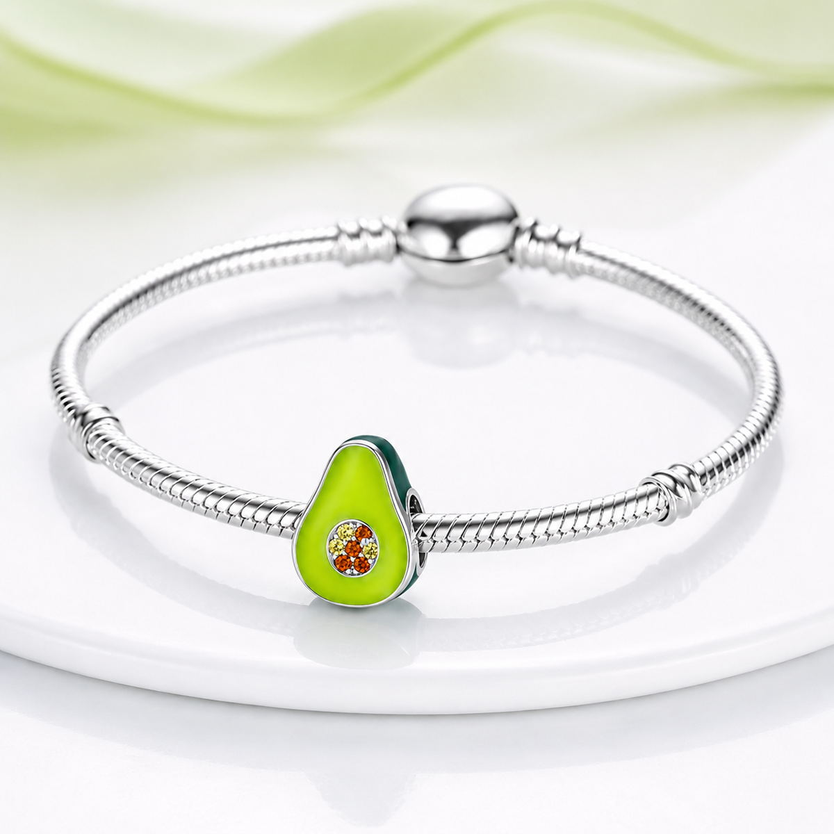 Maria Fonte Bead Charm Ciondolo Avocado Frutto della Passione in Argento 925 con Zirconia Compatibile con Collane e Bracciali Pandora
