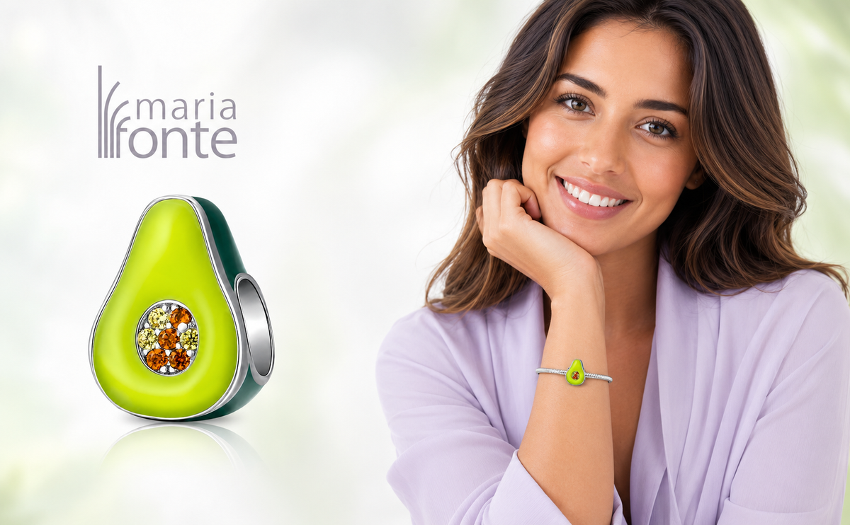 Maria Fonte Bead Charm Ciondolo Avocado Frutto della Passione in Argento 925 con Zirconia Compatibile con Collane e Bracciali Pandora