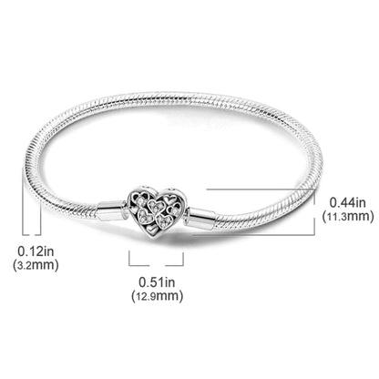 MariaFonte Bracciale Flessibile con Clip a Cuore e con Cuoricini Zirconia in Argento 925 Compatibile con Charm Pandora