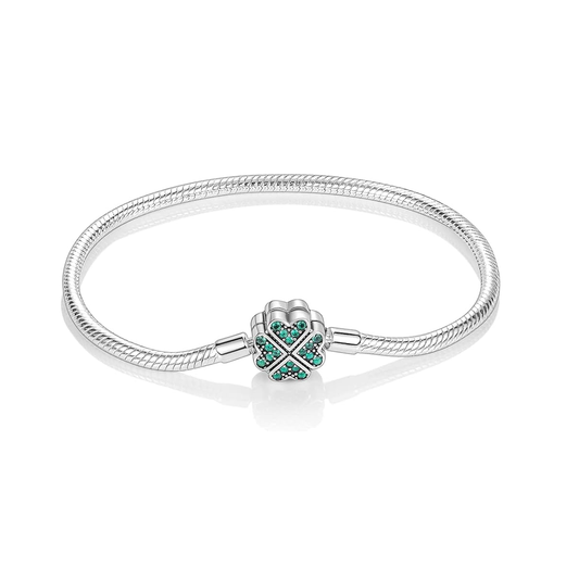 MariaFonte Bracciale Flessibile con Clip Quadrifoglio con Zirconi Verde Compatibile con Charm Pandora