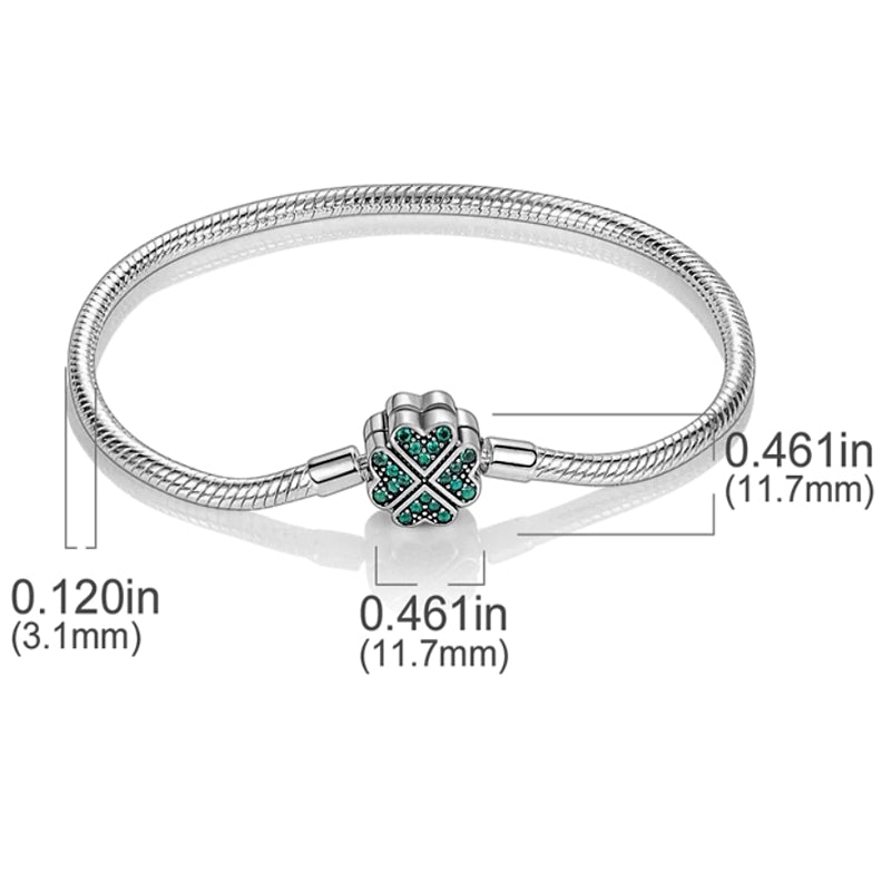 MariaFonte Bracciale Flessibile con Clip Quadrifoglio con Zirconi Verde Compatibile con Charm Pandora