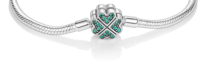 MariaFonte Bracciale Flessibile con Clip Quadrifoglio con Zirconi Verde Compatibile con Charm Pandora