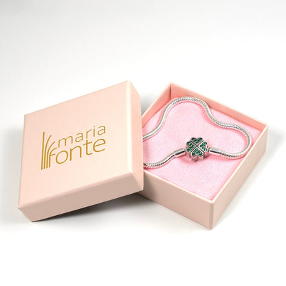 MariaFonte Bracciale Flessibile con Clip Quadrifoglio con Zirconi Verde Compatibile con Charm Pandora