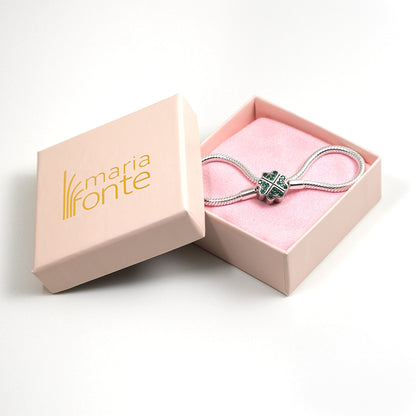 MariaFonte Bracciale Flessibile con Clip Quadrifoglio con Zirconi Verde Compatibile con Charm Pandora