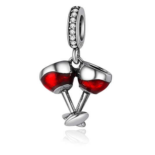 Maria Fonte Bead Charm Ciondolo Calici di Vino in Argento 925 con Zirconia Compatibile con Collane e Bracciali Pandora