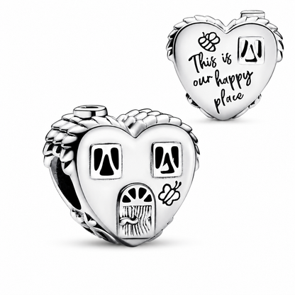 Maria Fonte Bead Charm Casetta Cuore Happy Place Home Famiglia Argento 925 Compatibile con Collane e Bracciali Pandora