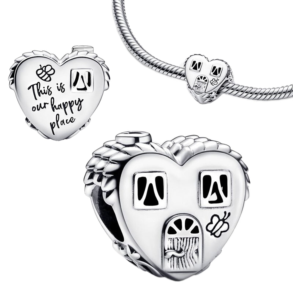 Maria Fonte Bead Charm Casetta Cuore Happy Place Home Famiglia Argento 925 Compatibile con Collane e Bracciali Pandora