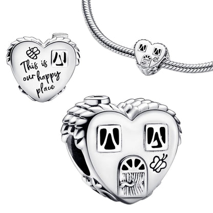 Maria Fonte Bead Charm Casetta Cuore Happy Place Home Famiglia Argento 925 Compatibile con Collane e Bracciali Pandora