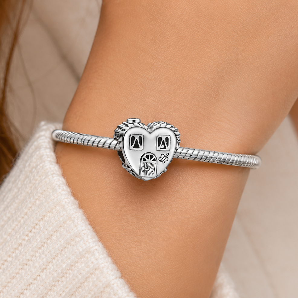 Maria Fonte Bead Charm Casetta Cuore Happy Place Home Famiglia Argento 925 Compatibile con Collane e Bracciali Pandora