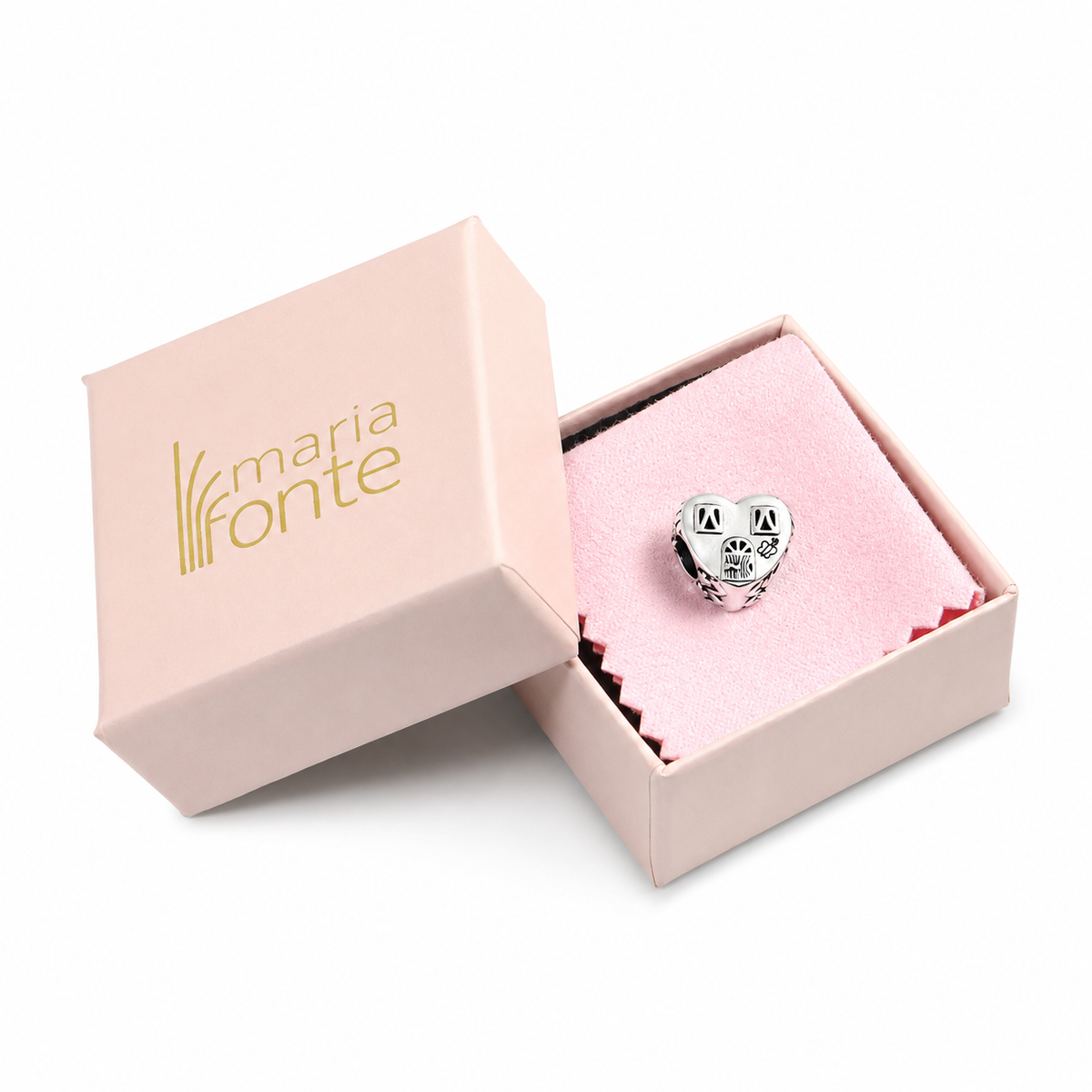 Maria Fonte Bead Charm Casetta Cuore Happy Place Home Famiglia Argento 925 Compatibile con Collane e Bracciali Pandora