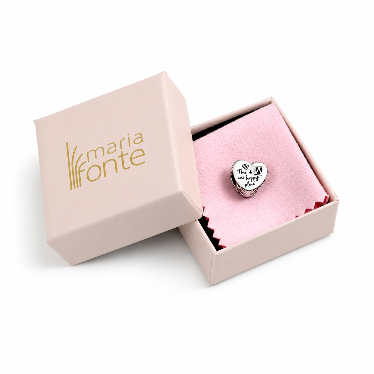 Maria Fonte Bead Charm Casetta Cuore Happy Place Home Famiglia Argento 925 Compatibile con Collane e Bracciali Pandora