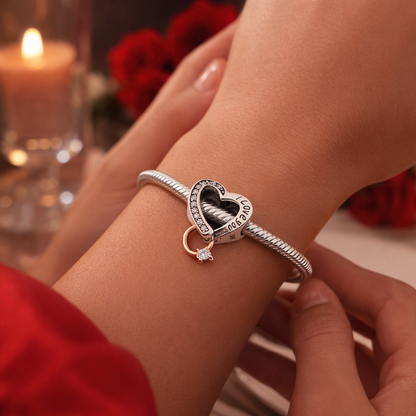 Maria Fonte Bead Charm Cuore 'I love you' con Anello Rosa Zirconia Compatibile con Collane e Bracciali Pandora