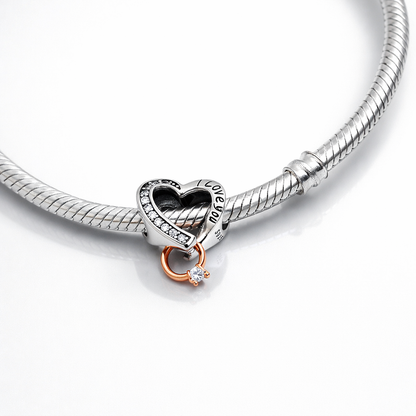 Maria Fonte Bead Charm Cuore 'I love you' con Anello Rosa Zirconia Compatibile con Collane e Bracciali Pandora