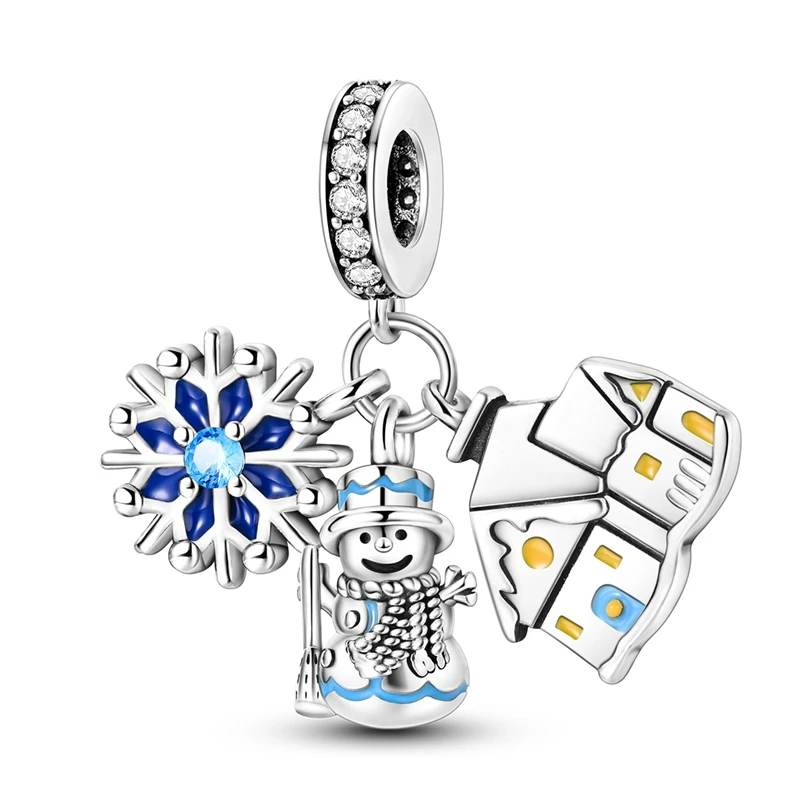 MariaFonte Charm Neve Pupazzo di Neve Casa Portafortuna Argento 925 Zirconia Compatibile con Collane e Bracciali Pandora