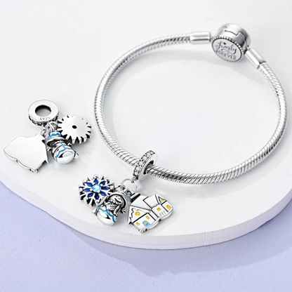 MariaFonte Charm Neve Pupazzo di Neve Casa Portafortuna Argento 925 Zirconia Compatibile con Collane e Bracciali Pandora